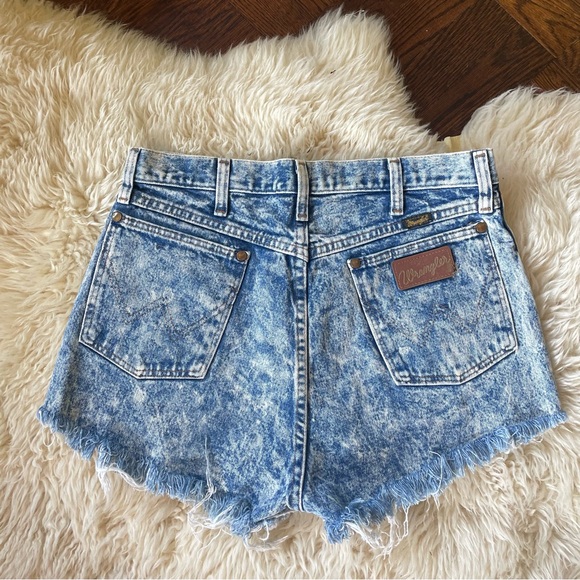 Wrangler Pants - Vintage 80s 90s acid washed distressed cut off denim shorts size 27